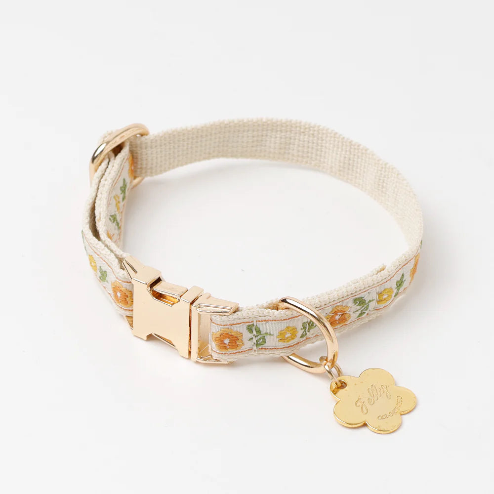 Flowers Collar + engraved Pet Name (Orange)