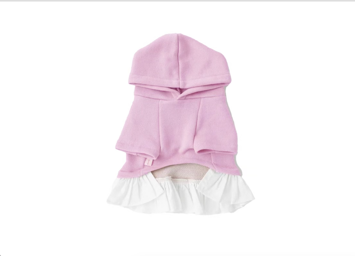 Pink hooded Hoodie with white ruffle on a white background