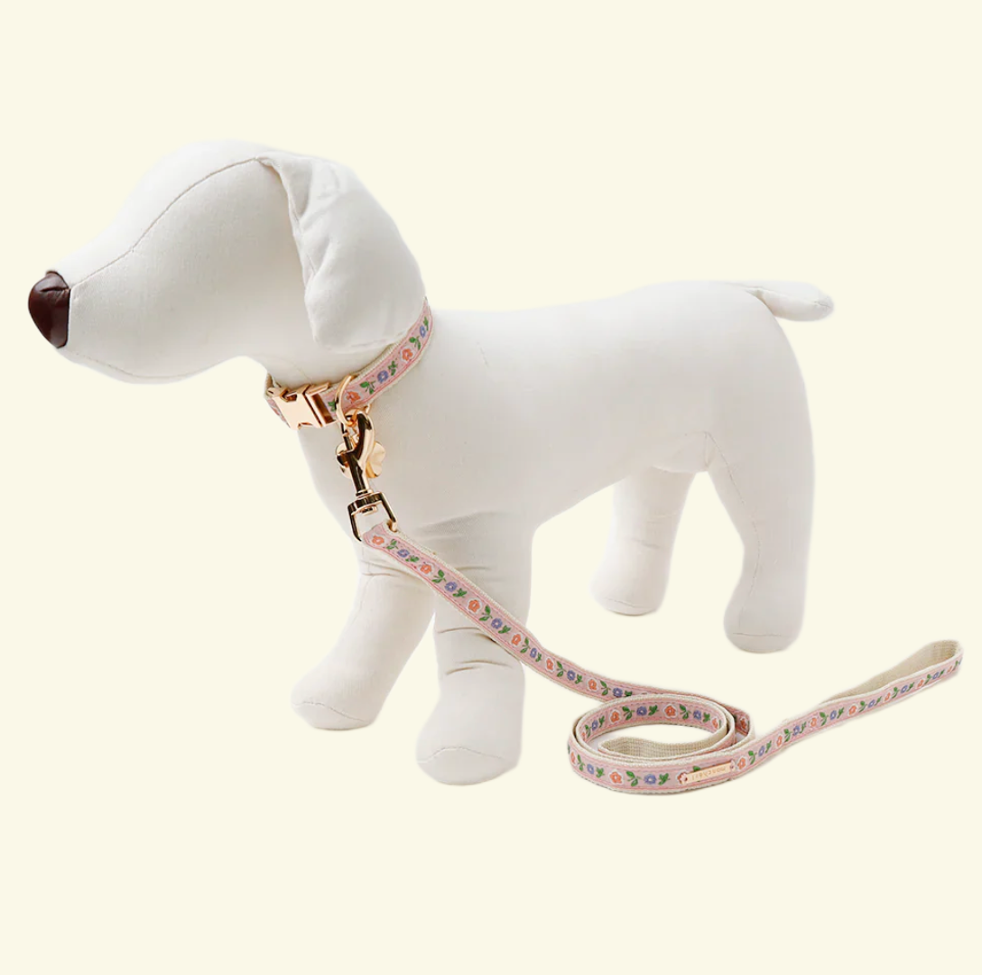 Flowers Embroidered Leash (Pink)