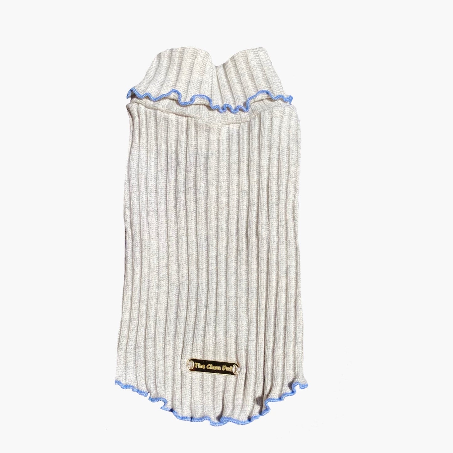 Gray and blue ribbed pet sweater