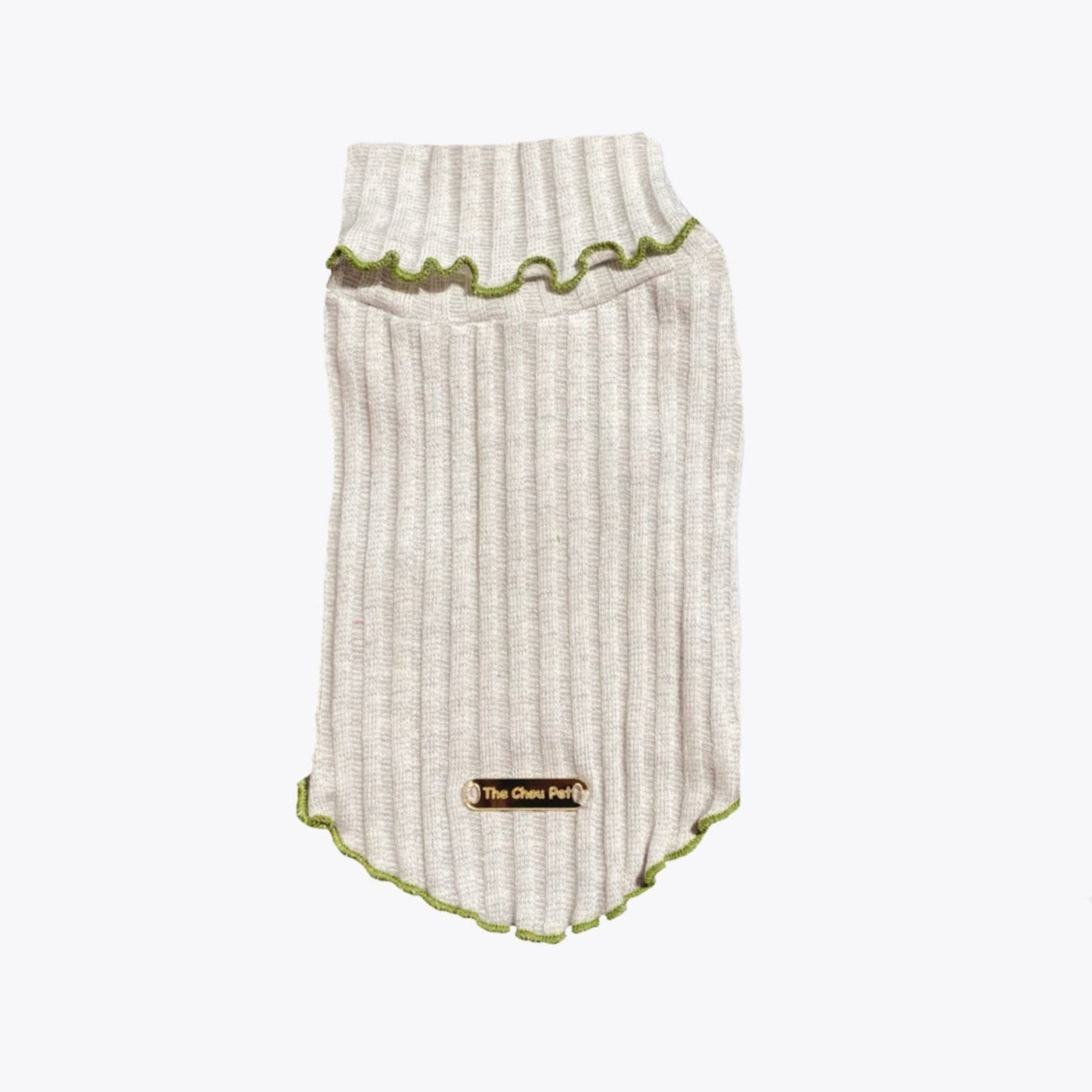 Ribbed Pet Sweater - Gray with Green Ruffles