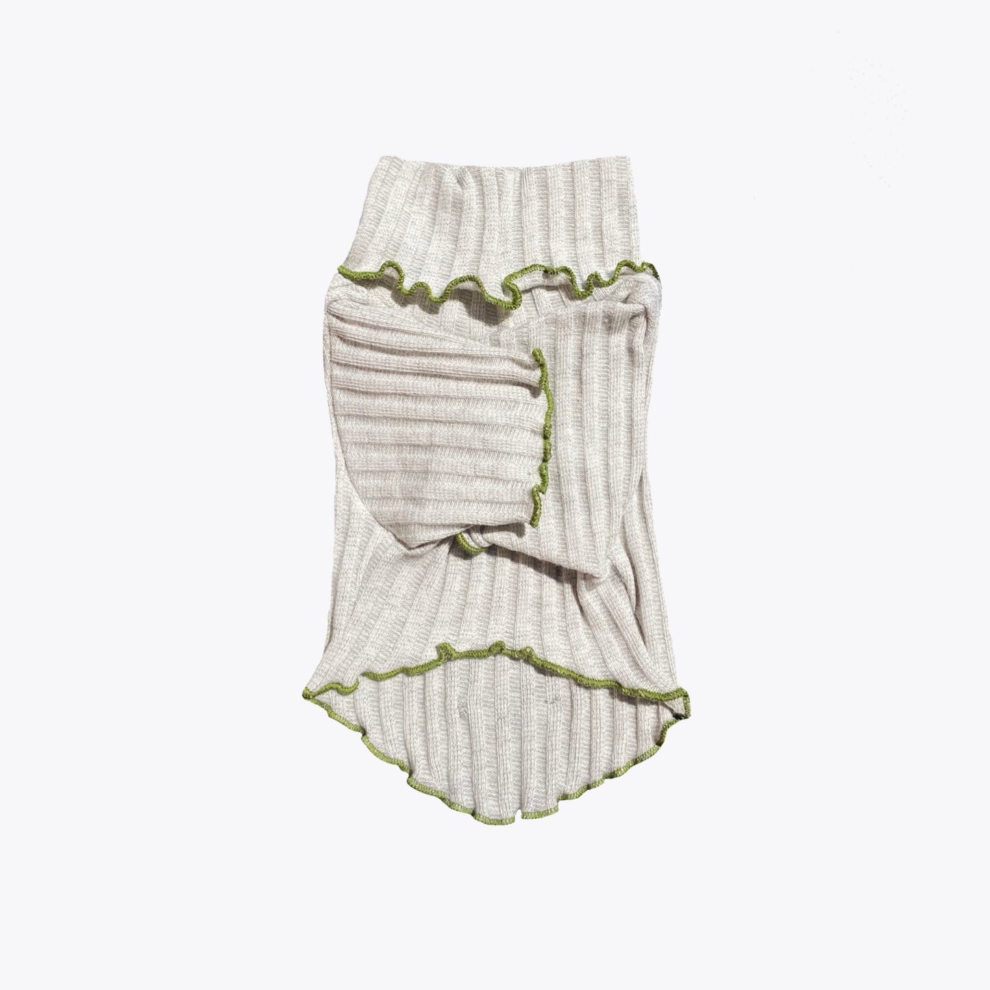 Ribbed Pet Sweater - Gray with Green Ruffles