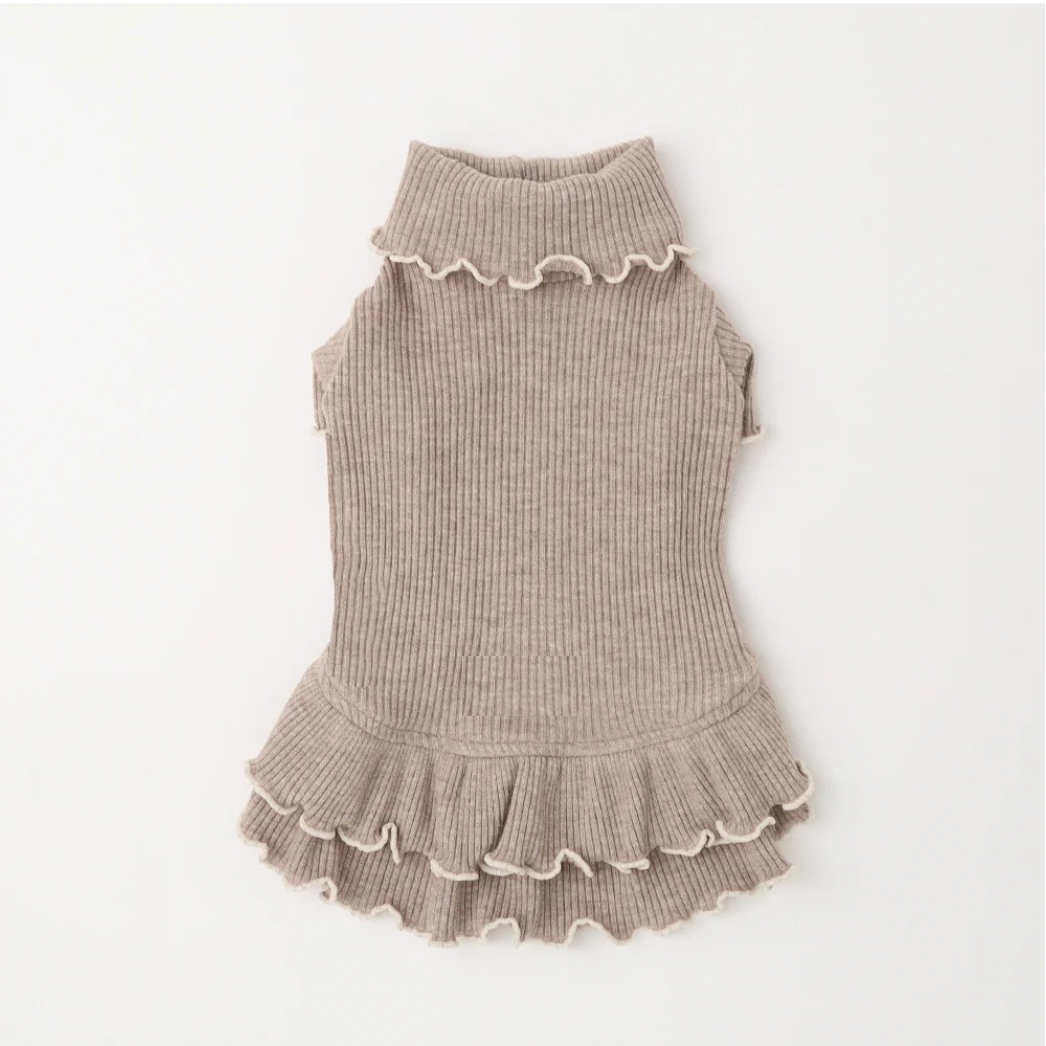 Ruffle Pet Dress - Brown