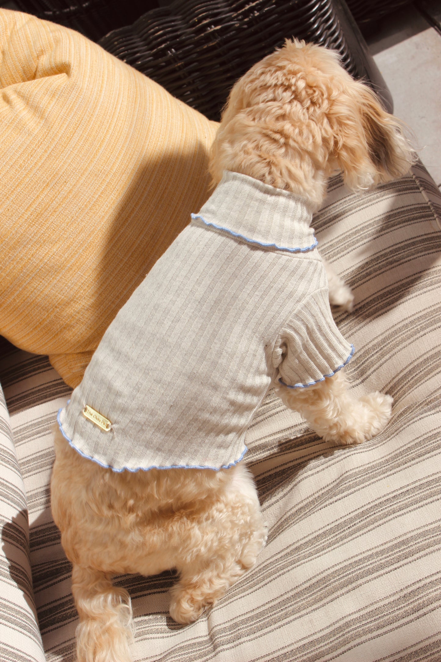 Ribbed Pet Sweater - Gray with Blue Ruffles