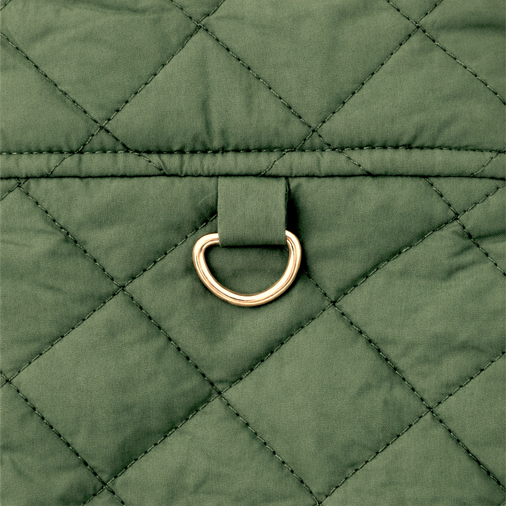 Green quilted bag with a gold ring handle