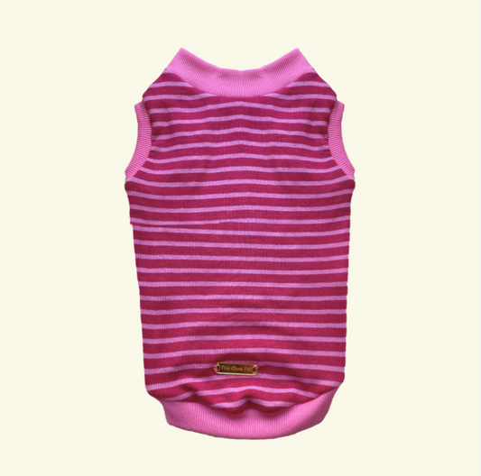 Pink striped dog sweater on a white background