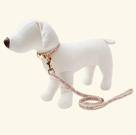 Flowers Embroidered Leash (Pink)