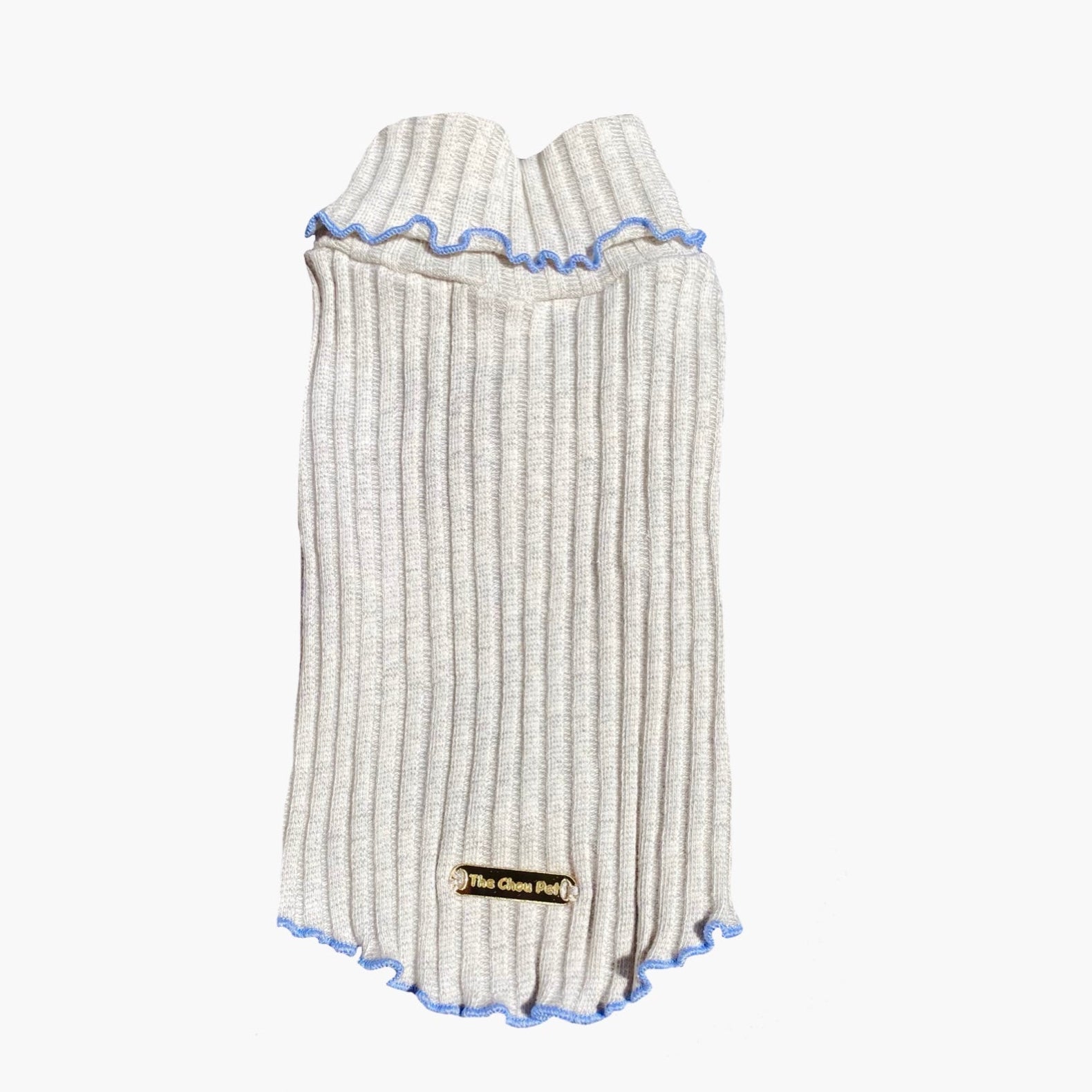 Gray and blue ribbed pet sweater 