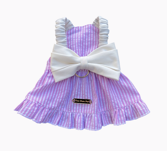 pink pet cotton dress with white bow