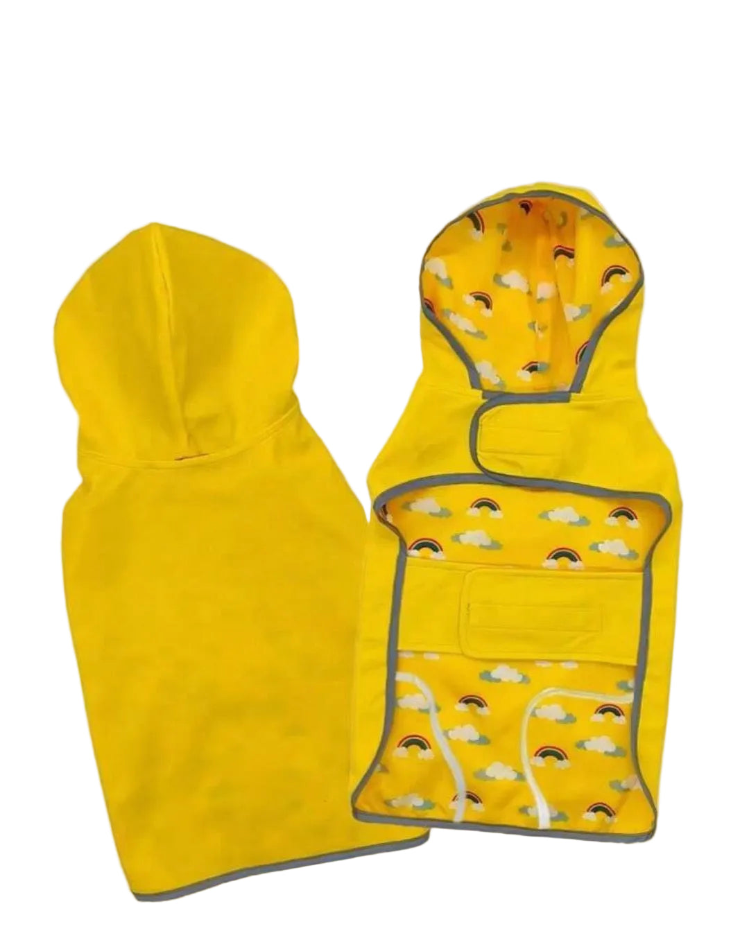 Yellow raincoat with cloud pattern on a white background